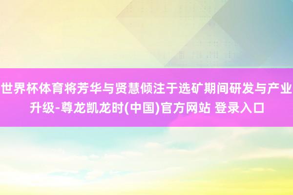 世界杯体育将芳华与贤慧倾注于选矿期间研发与产业升级-尊龙凯龙时(中国)官方网站 登录入口
